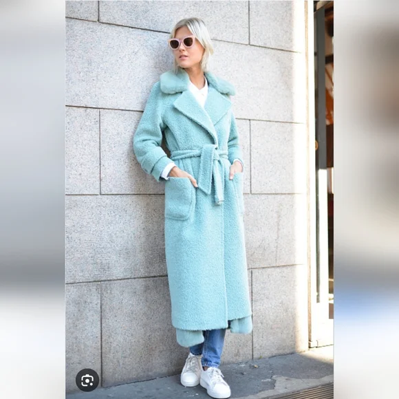 Turquoise Green Longline Robe Teddy Coat With Faux Fur Trim Size S Mermaidcore - Picture 3 of 16